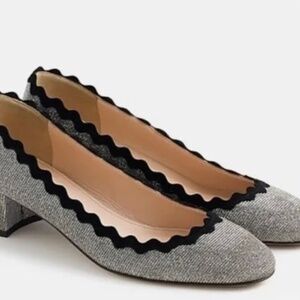 JCrew Glitter Scalloped Block Heels Metallic Gunmetal Size 8/US